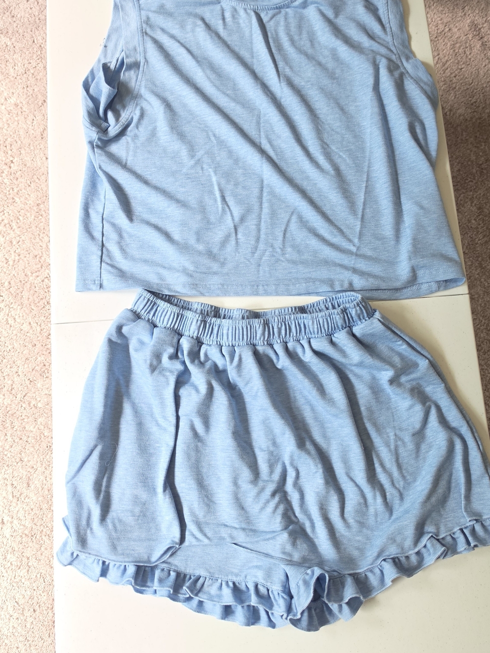 Light Blue Women's Elastic Waist Skirt Set - Casual Summer Style